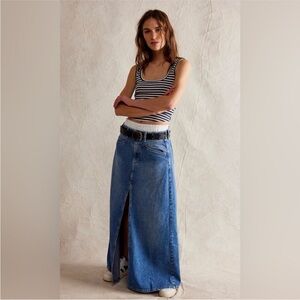 We The Free Come As You Are Denim Maxi Front Slit Skirt, Size  8